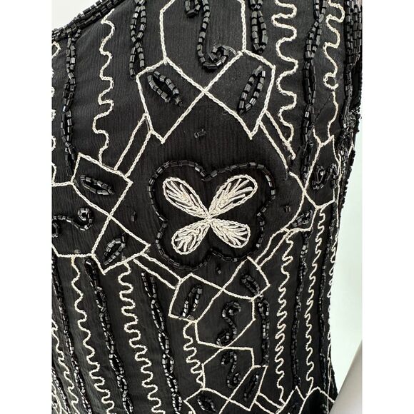 Vintage Laurence Kazar Black Beaded Art Deco Style Silk Cocktail Dress size L - Picture 8 of 12